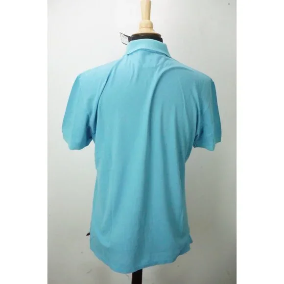 Isaia Sky Blue Coral Logo Embroidered Short Sleeve Cotton Polo Shirt 2XL XXL NEW